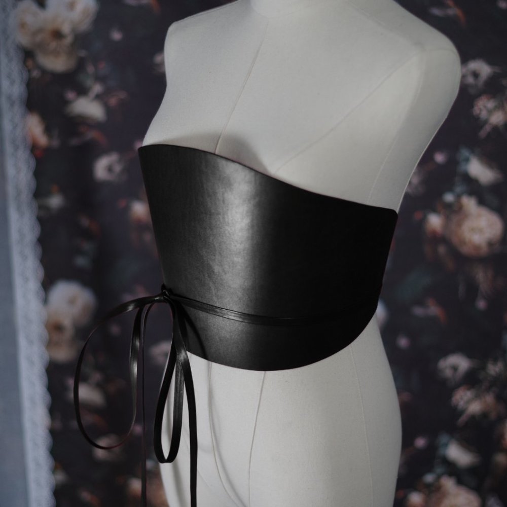 Dehanche Inspired Vachetta Leather Corset Belt with Thin Tie Straps